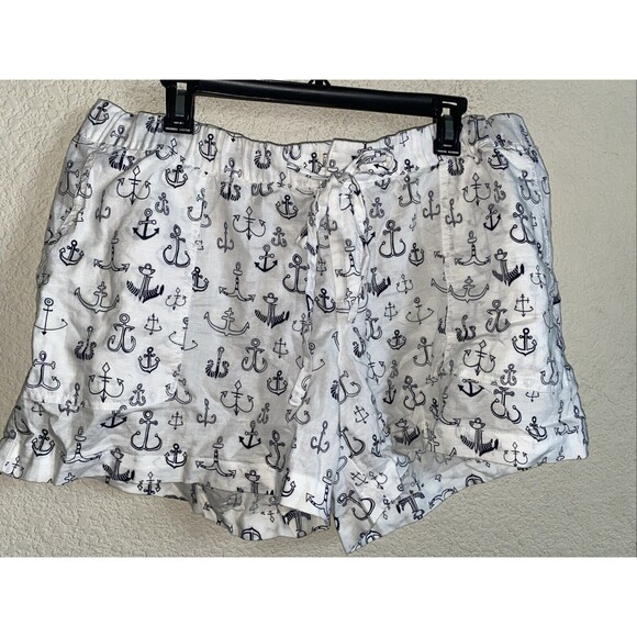 linen shorts Anchor Boat Nautical XL Elastic Waist Liz Claiborne Beach Lake - Picture 1 of 10